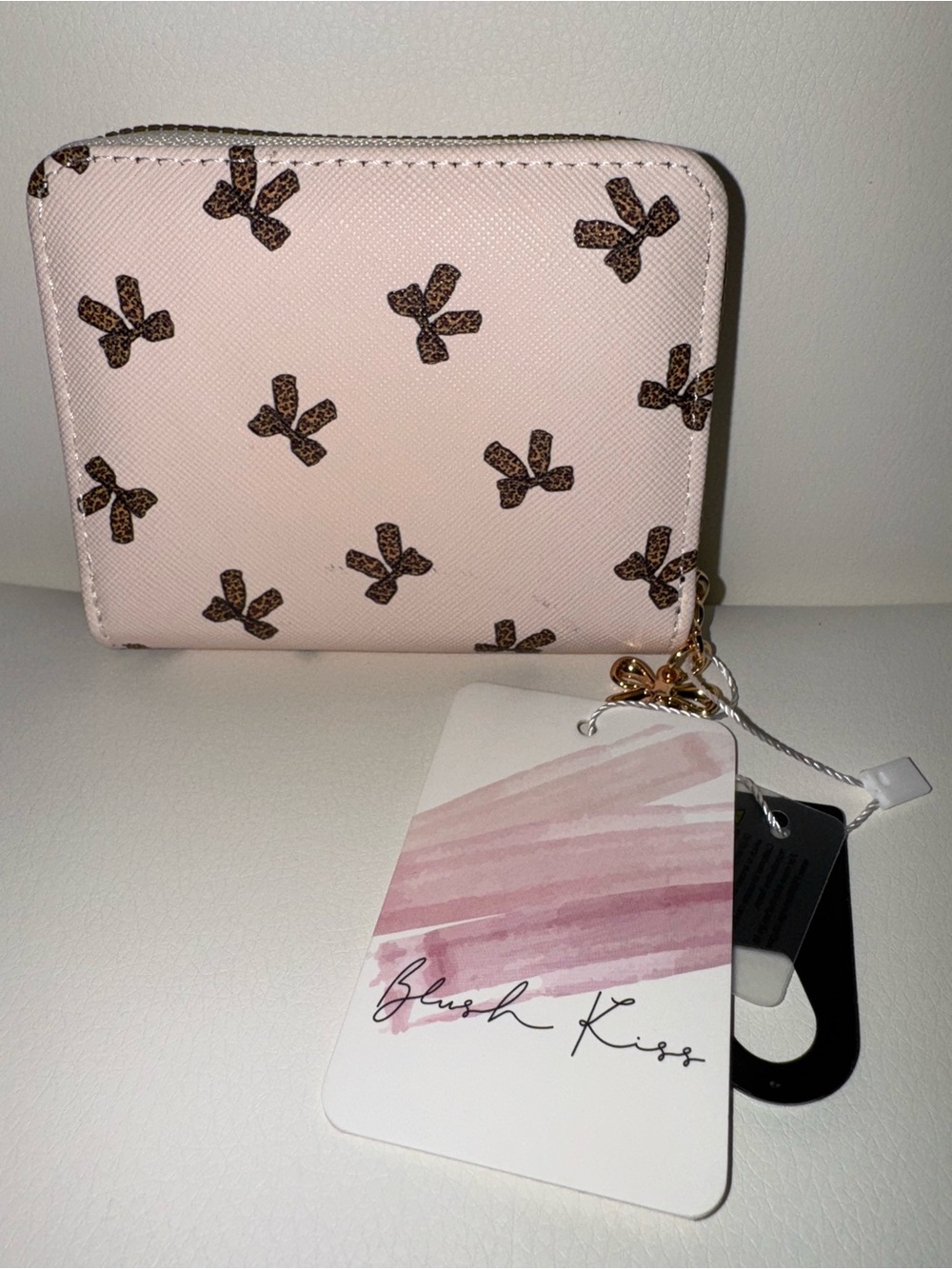 Blush Pink Bow Print Zip-Around Wallet